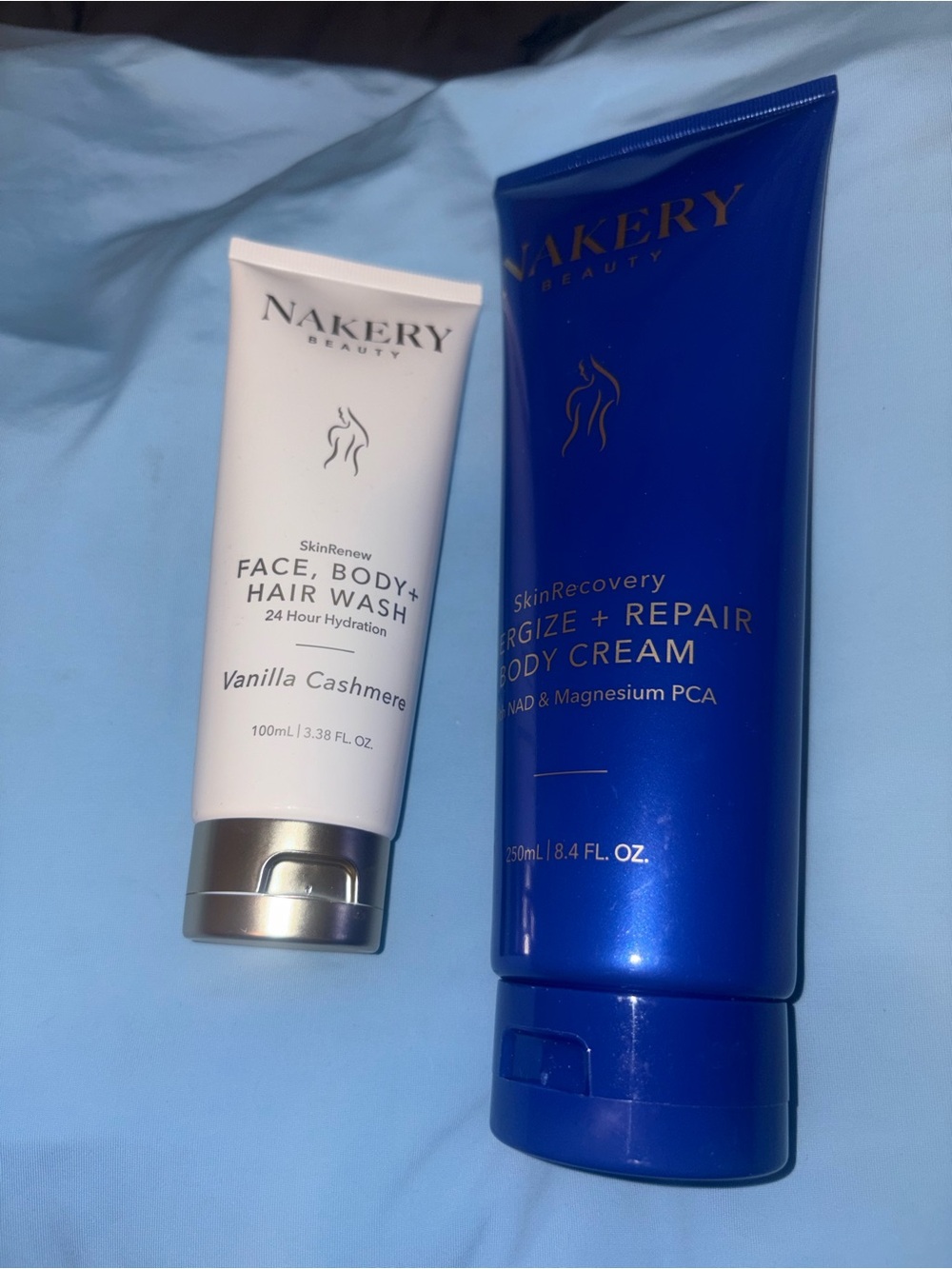Nakery Beauty Face, Body & Hair Wash + Energize Repair Body Cream - White & Blue